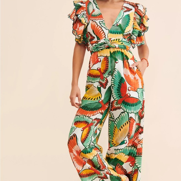 FARM Rio Ruffle-Sleeve Printed Jumpsuit - Picture 1 of 1